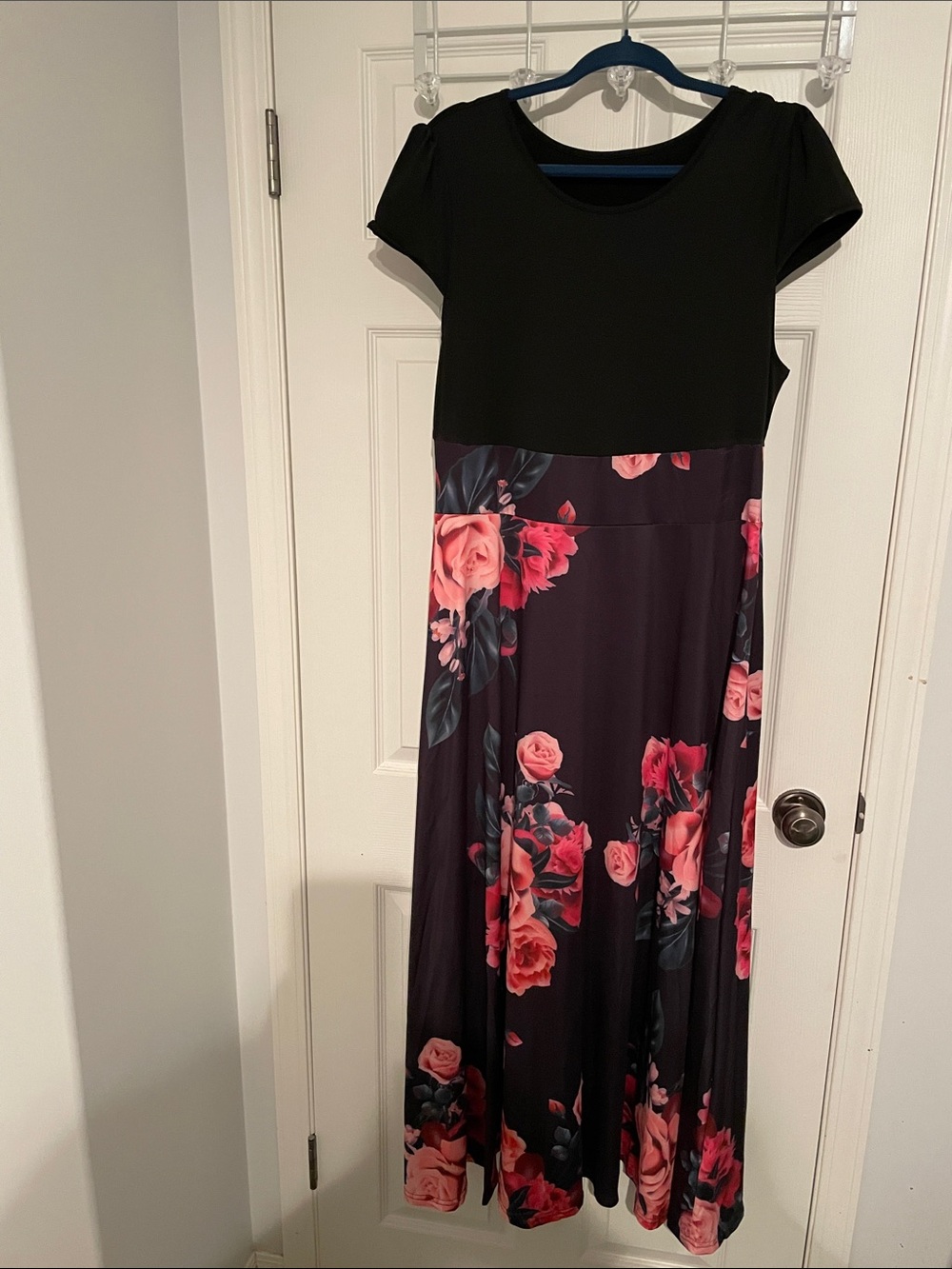 SHEIN Black Maxi Dress with Pink Floral Skirt